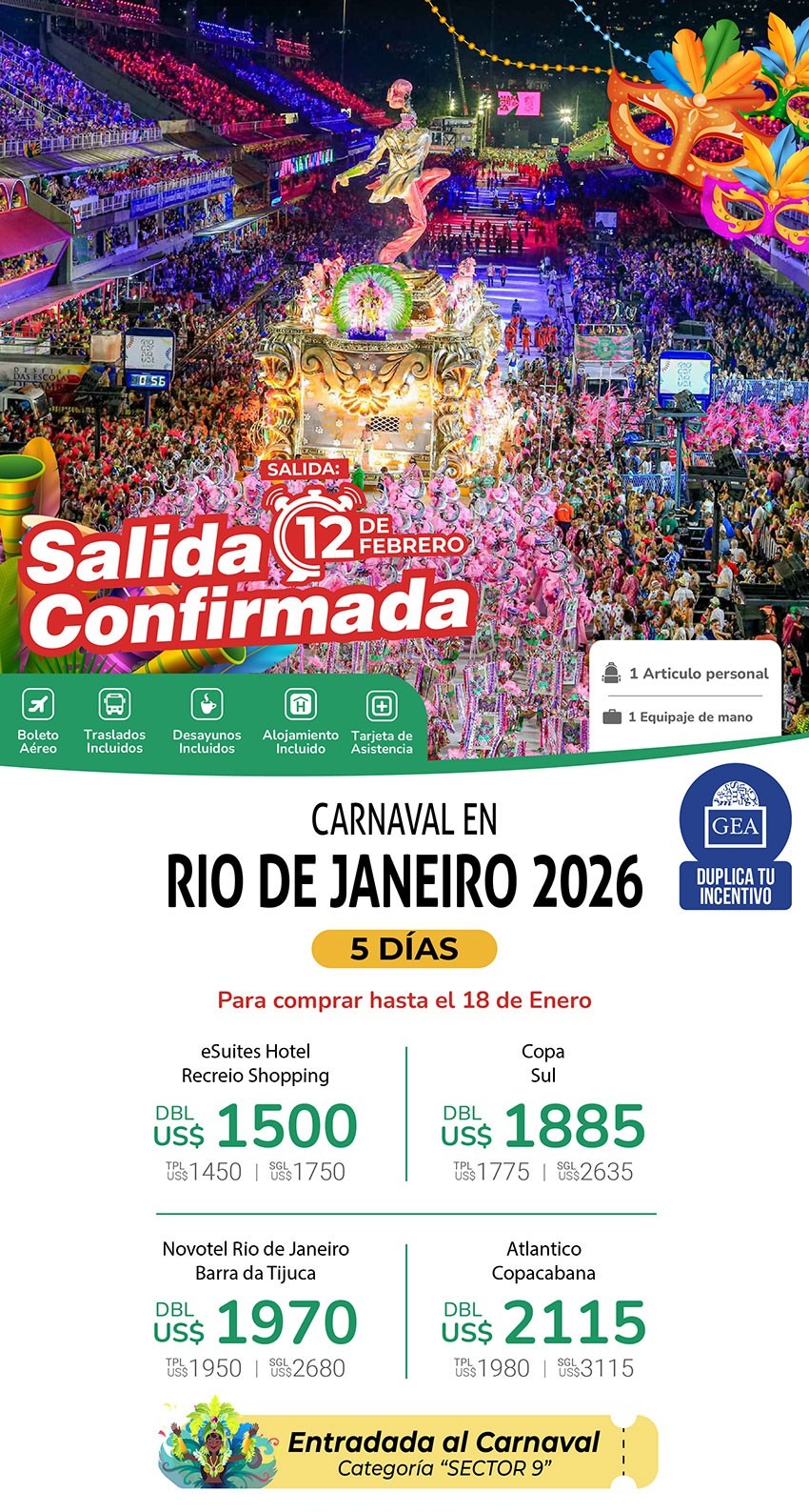 Paquete Carnaval en Rio de Janeiro 2026