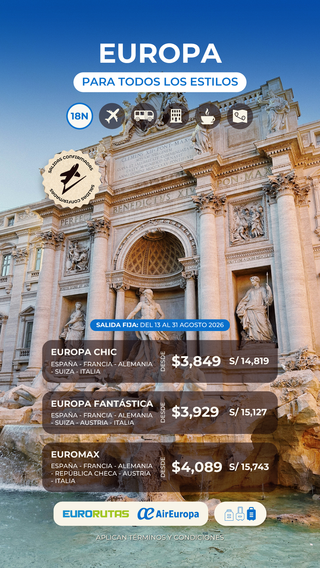 Itinerarios para Europa desde Perú