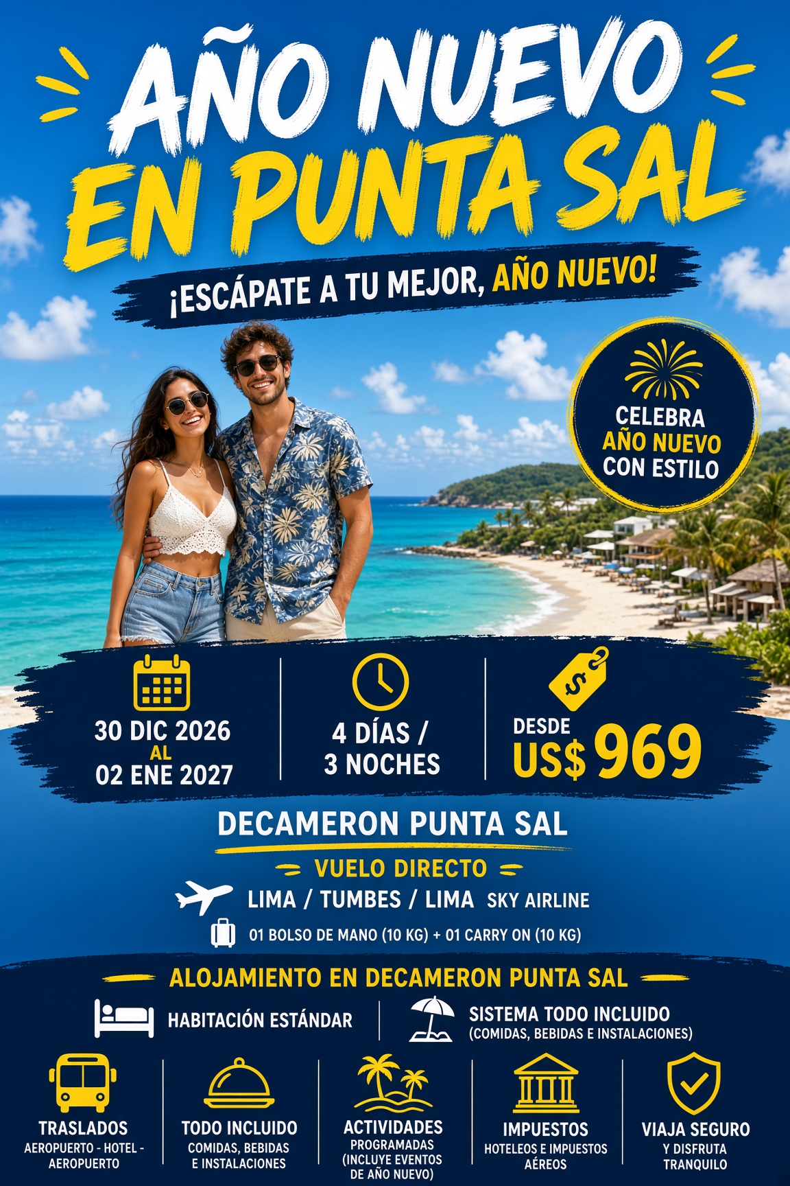 Paquetes año nuevo 2027 en Punta sal