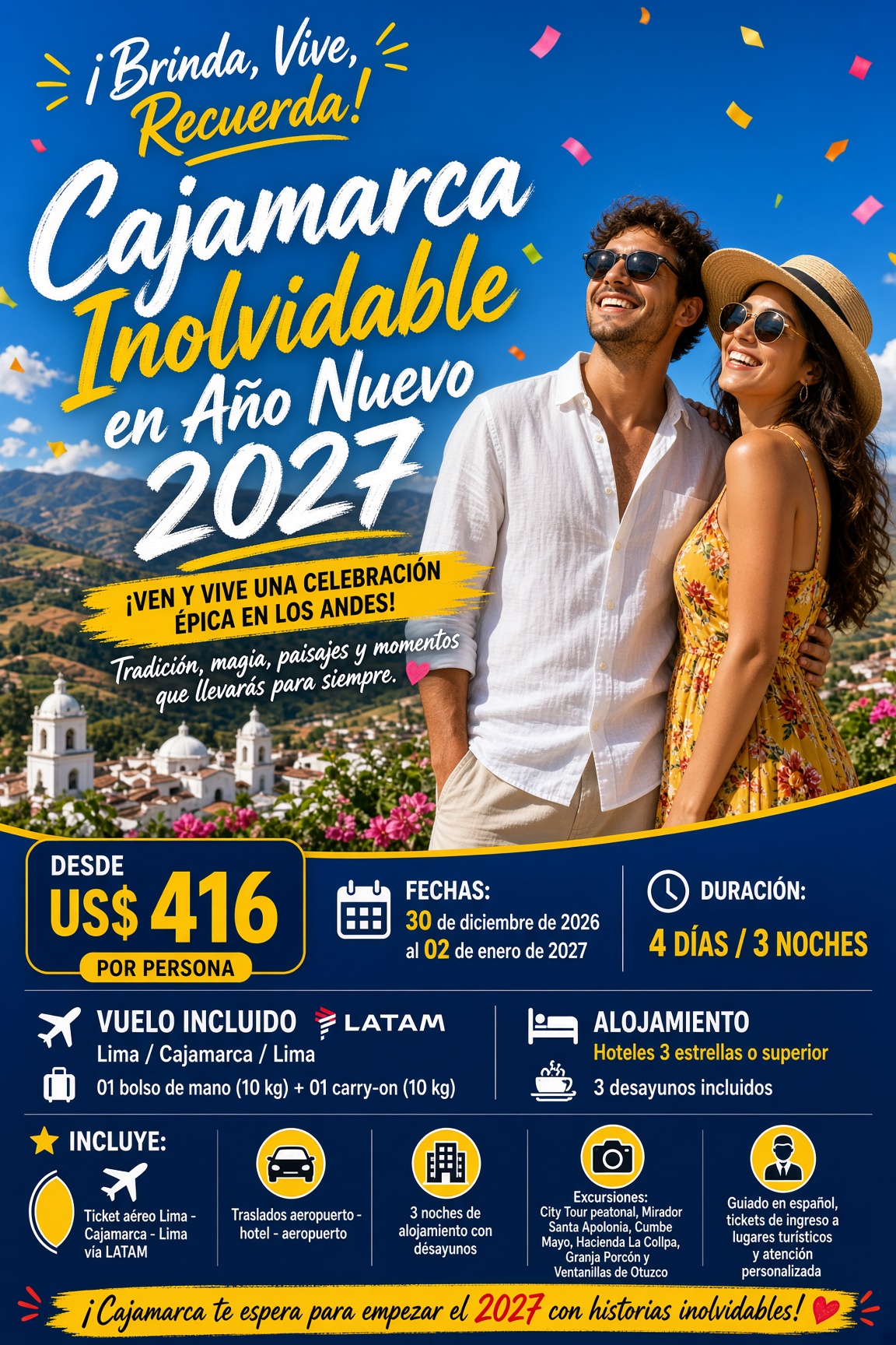 Festeja año nuevo 2027 en Cajamarca